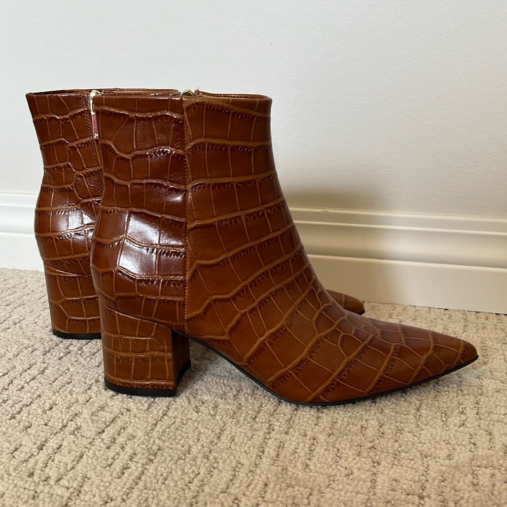 Marc Fisher Ltd. Tan Croc Embossed Booties